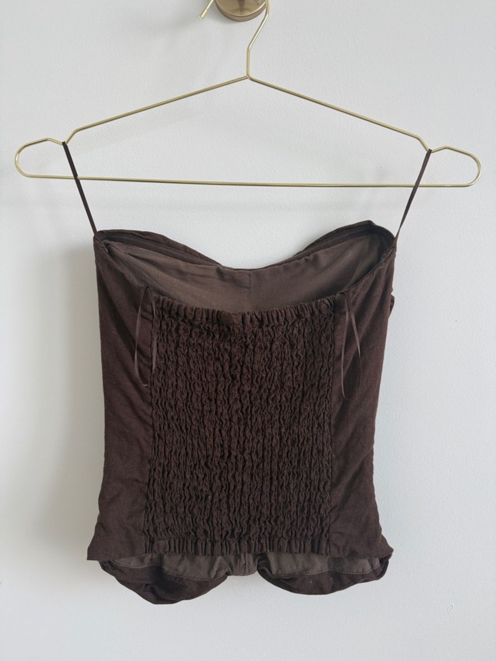 Strapless Ruched Brown Women's Top - Picture 2 of 3